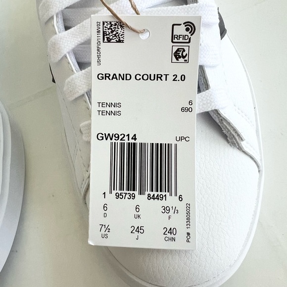 New ADIDAS Grand Court 2.0 Sneaker Shoes Women’s SIZE 7.5 White/Black - Picture 8 of 10